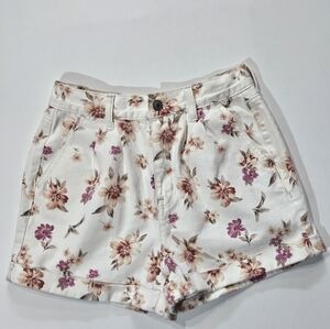 American Eagle High Rise Denim Shorts Womens 2 Cream Peach Purple Floral